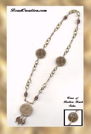 button necklace golden chain copper glaze glass
