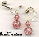 Pink Crackle Glass Clip Earrings