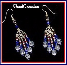 Glass Chandelier Earrings - American Spirit red, white, and blue 