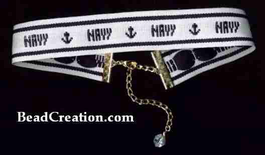 navy ribbon choker, navy jewelry, usa spirit