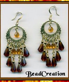 chandelier earrings, glass earrings brown