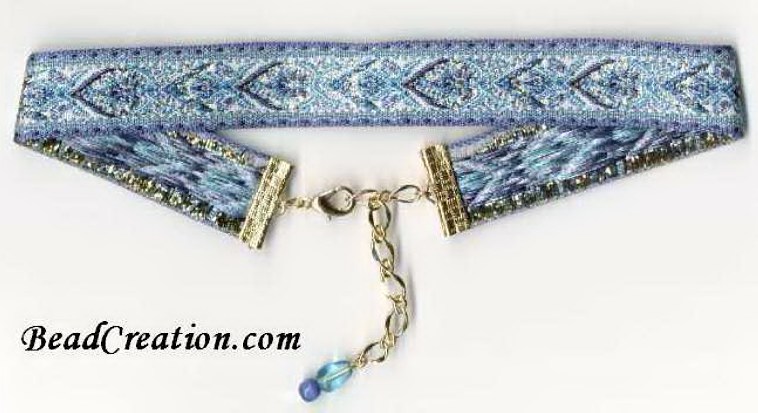 blue embroidered ribbon choker