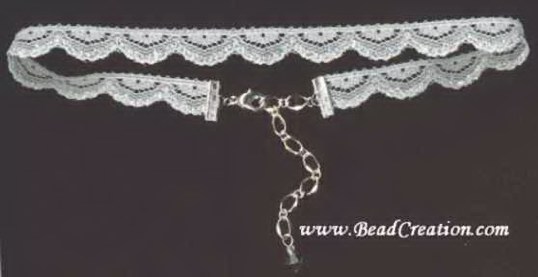 silver,white lace choker necklace