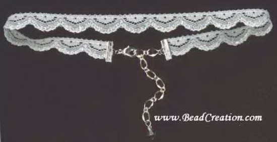 silver,white lace choker necklace