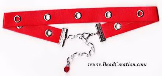 rivetted red leather choker necklace