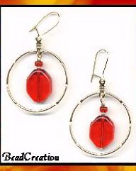 fashion hoop earrings red glass handmade
