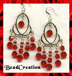 red beaded chandelier earrings