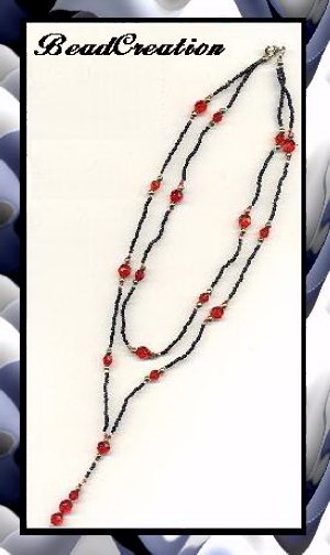 sexy black and red beaded y necklace