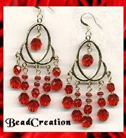 red beaded chandelier earrings