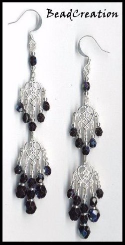 black chandelier earrings long beaded earrings heart beaded earrings handcrafted