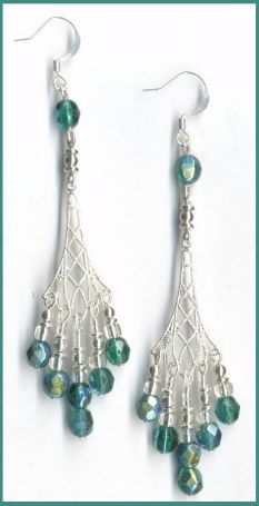 chandeleir earrings long beaded earrings green glass chandelier earrings