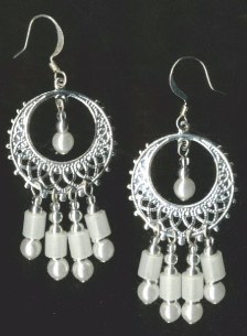 White glow in the dark chandelier earrings,silver hoop,glow in the dark,earrings,glow jewelry