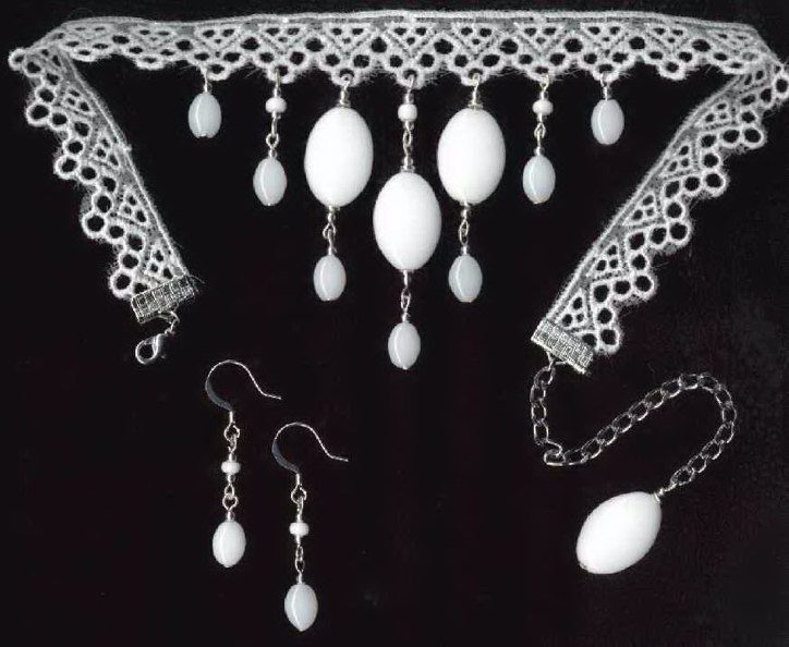 old fashion jewelry, beaded lace choker set, white choker,jewelry sexy