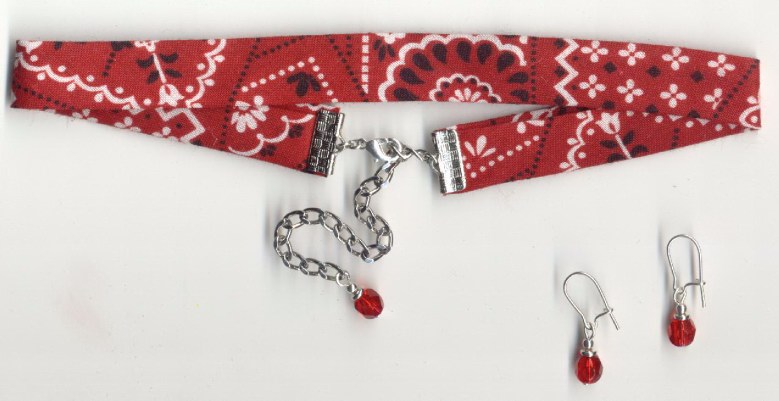 Red Bandana necklace set, Country girl fashions, red hankerchief, jewelry