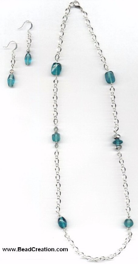 beaded chain necklace,teal indian glass