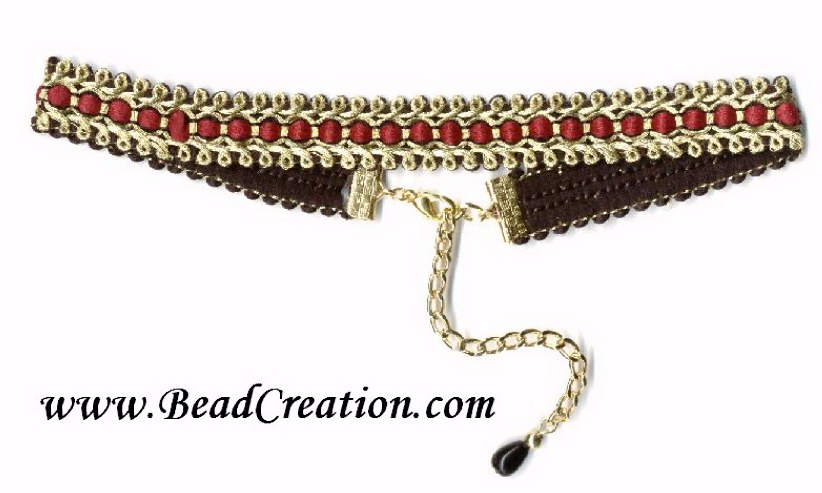 Red choker necklace,gold red choker