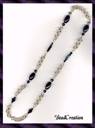 Beaded Gold Chain Necklace in Black Iridescent Beads