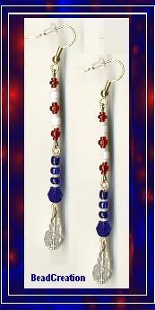 Long Dangling Earrings in Red, White, & Blue