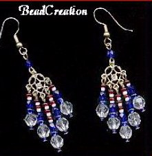 Glass Chandelier Earrings - American Spirit red, white, and blue 
