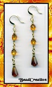 autumn colored earrings, long dangle earrings beaded earring