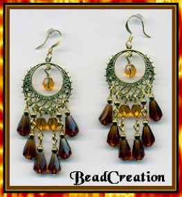 chandelier earrings, glass earrings brown