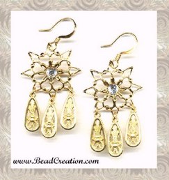 chandelier earrings, gold filigree chandeliers, crystal chandelier earrings