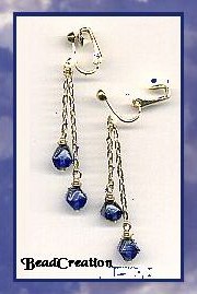 dangle clip earrings dangle blue glass