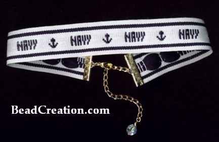 navy ribbon choker, navy jewelry, usa spirit