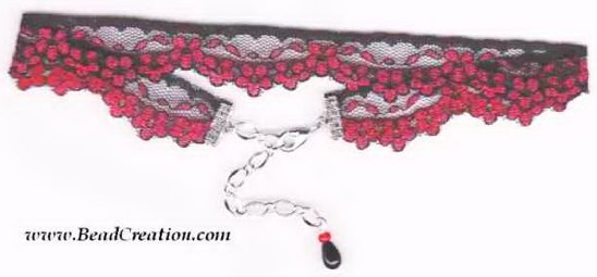 black lace choker with red flowers