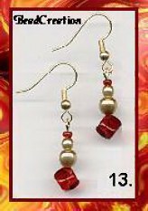 dangle earrings red and gold glass