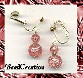Pink Crackle Glass Clip Earrings